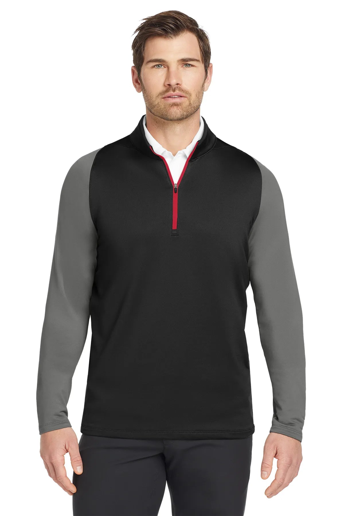 Nike Dri-FIT Stretch 1/2-Zip Cover-Up. 779795 Dark Grey Gym Red_1