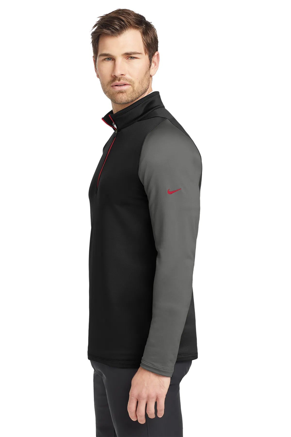 Nike Dri-FIT Stretch 1/2-Zip Cover-Up. 779795 Dark Grey Gym Red_3