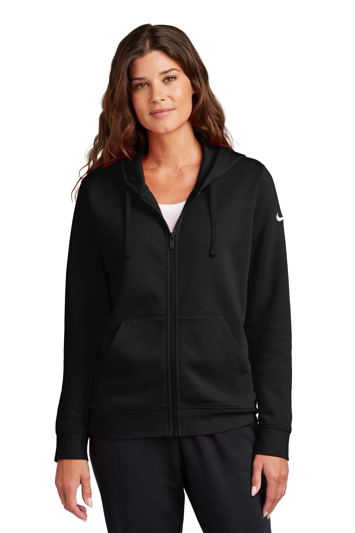 Nike Ladies Club Fleece Sleeve Swoosh Full-Zip Hoodie NKFD9890 Black_1