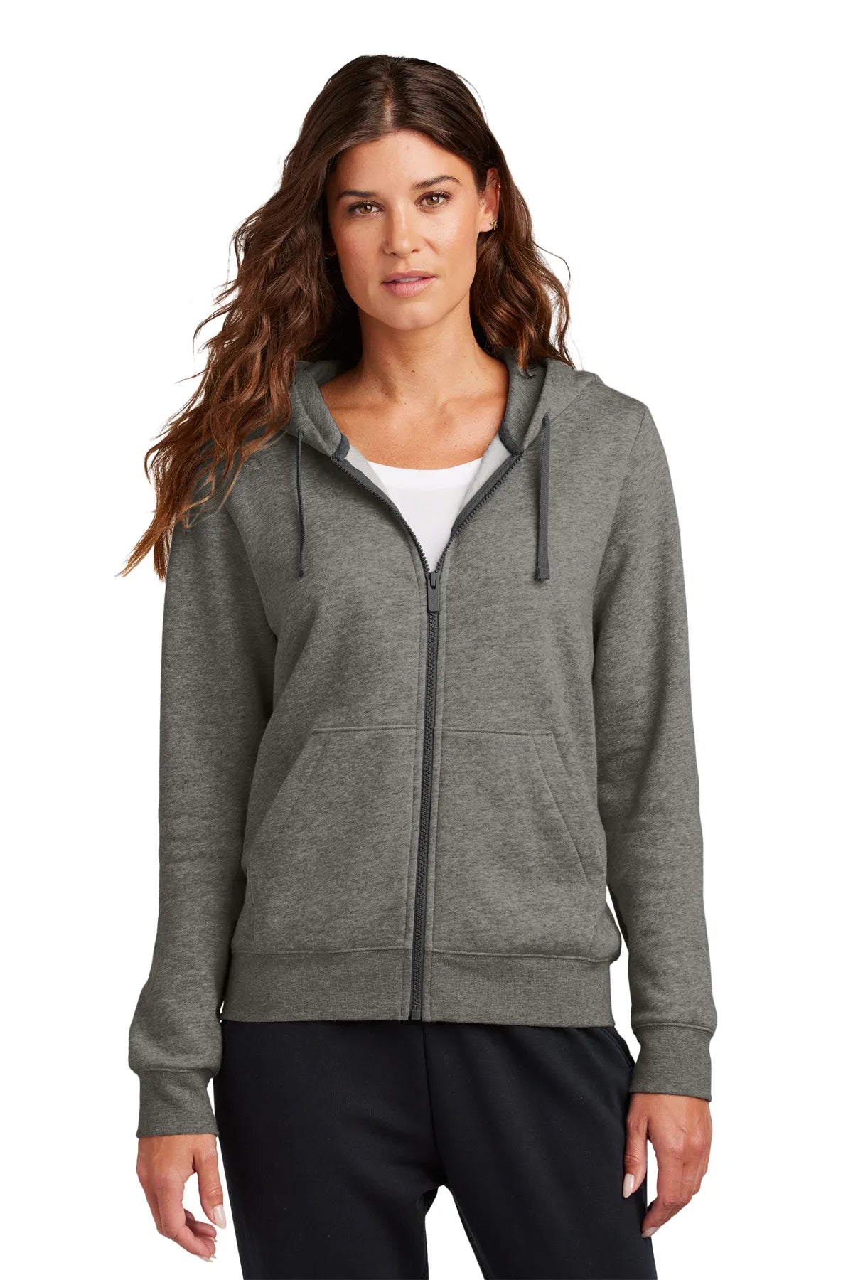Nike Ladies Club Fleece Sleeve Swoosh Full-Zip Hoodie NKFD9890 Charcoal Heather_1