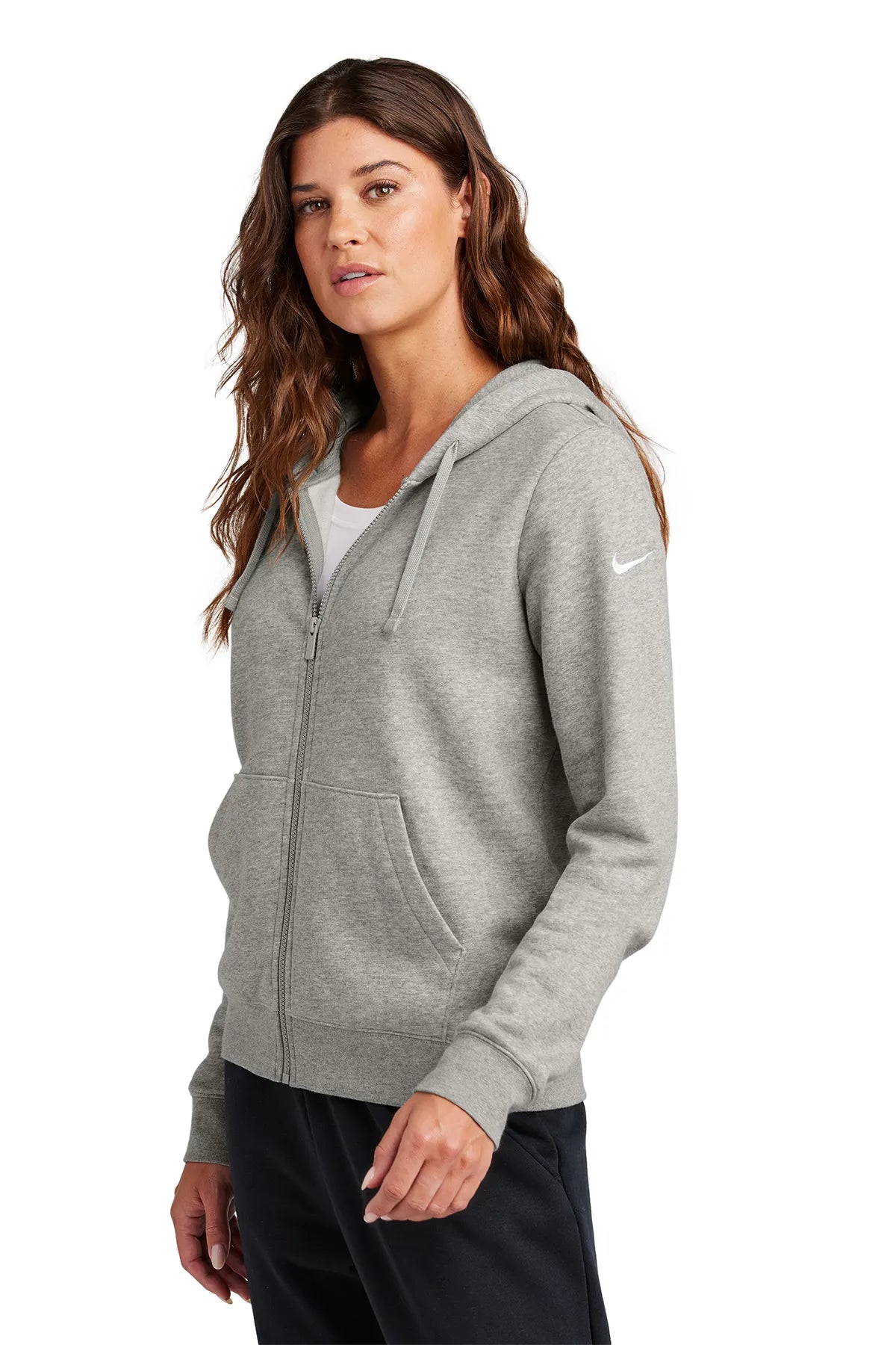 Nike Ladies Club Fleece Sleeve Swoosh Full-Zip Hoodie NKFD9890 Dark Grey Heather_2