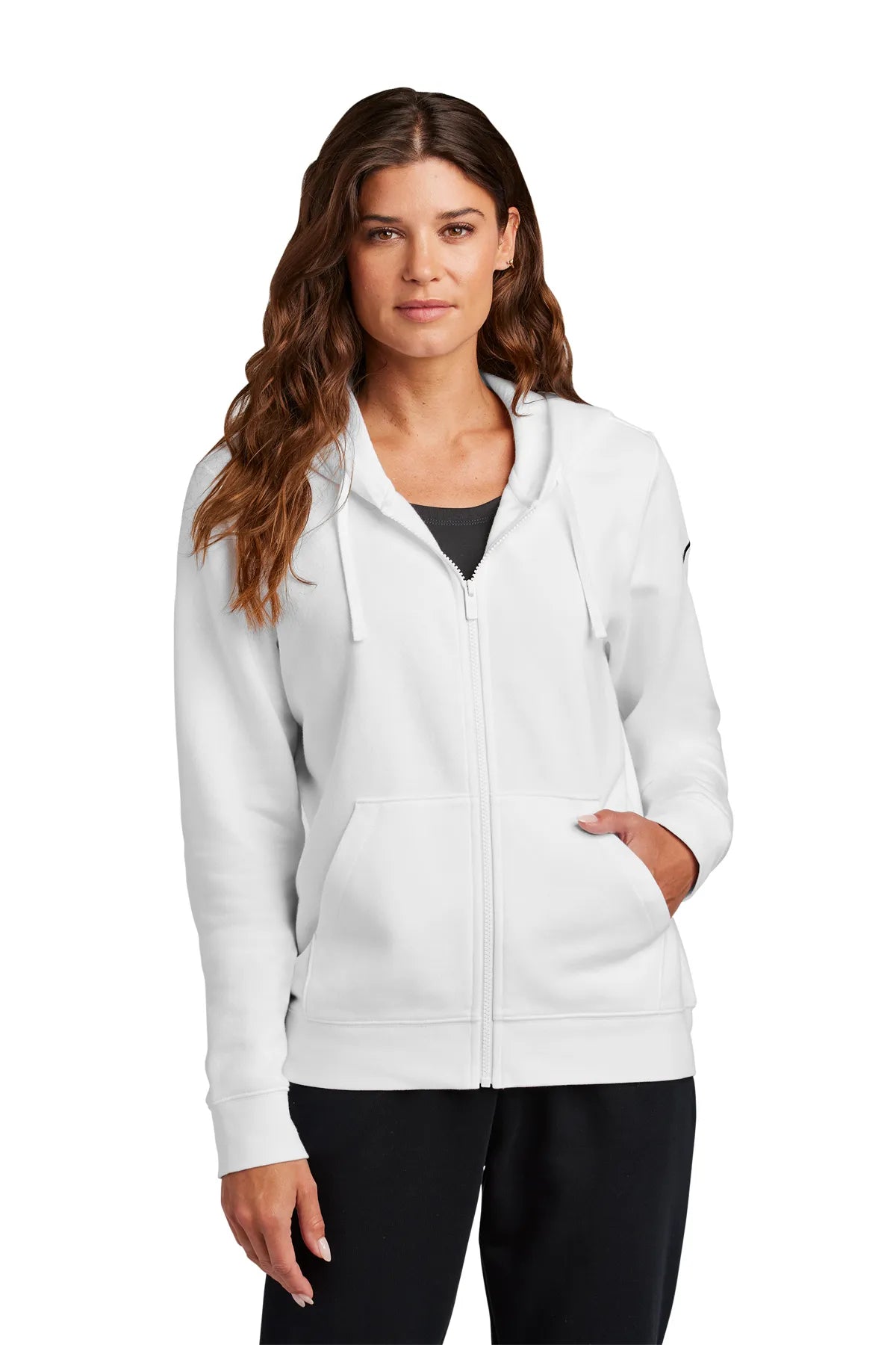 Nike Ladies Club Fleece Sleeve Swoosh Full-Zip Hoodie NKFD9890 White_1