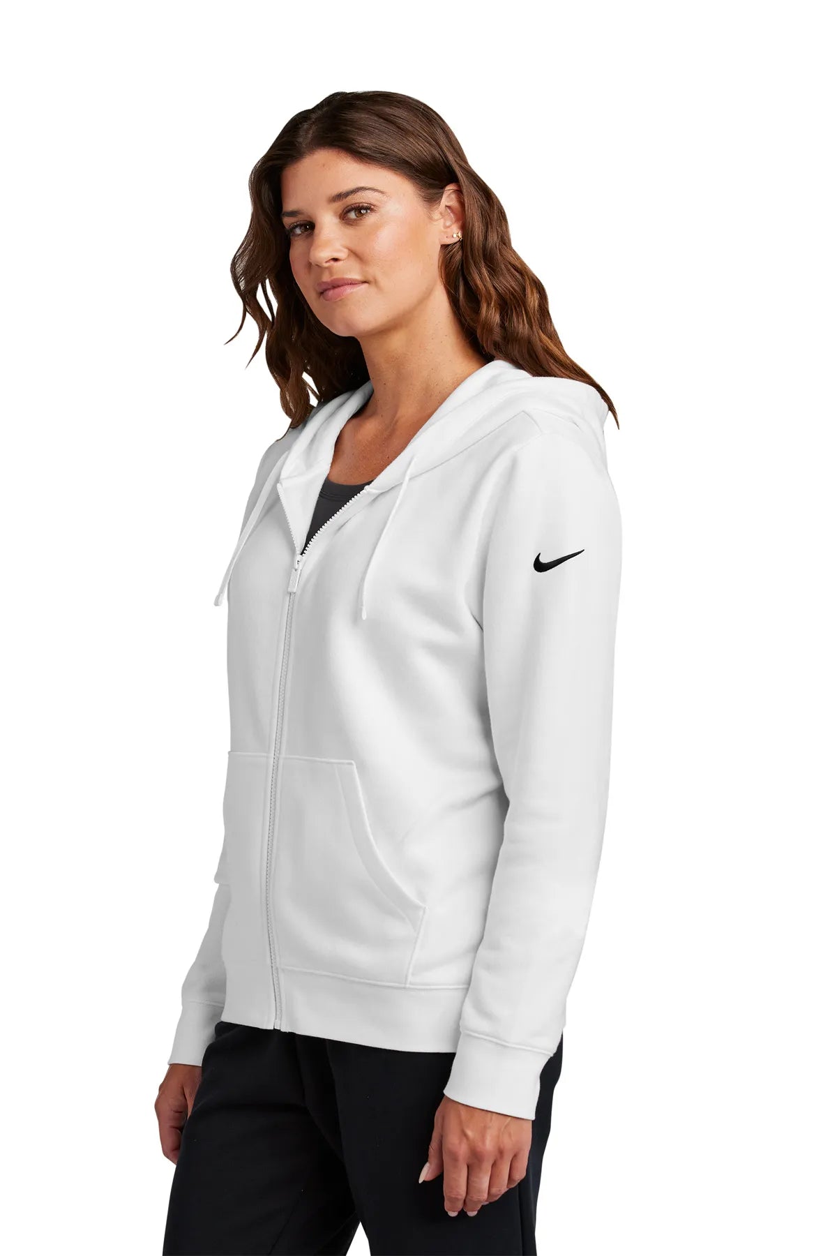 Nike Ladies Club Fleece Sleeve Swoosh Full-Zip Hoodie NKFD9890 White_3