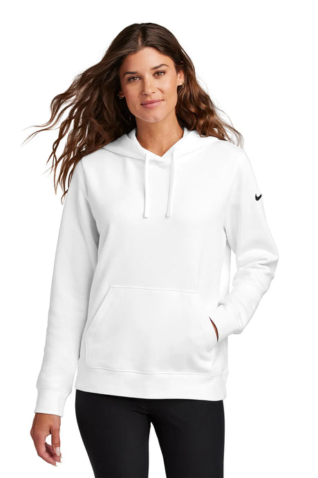 Nike Ladies Club Fleece Sleeve Swoosh Pullover Hoodie NKFD9889 White_1