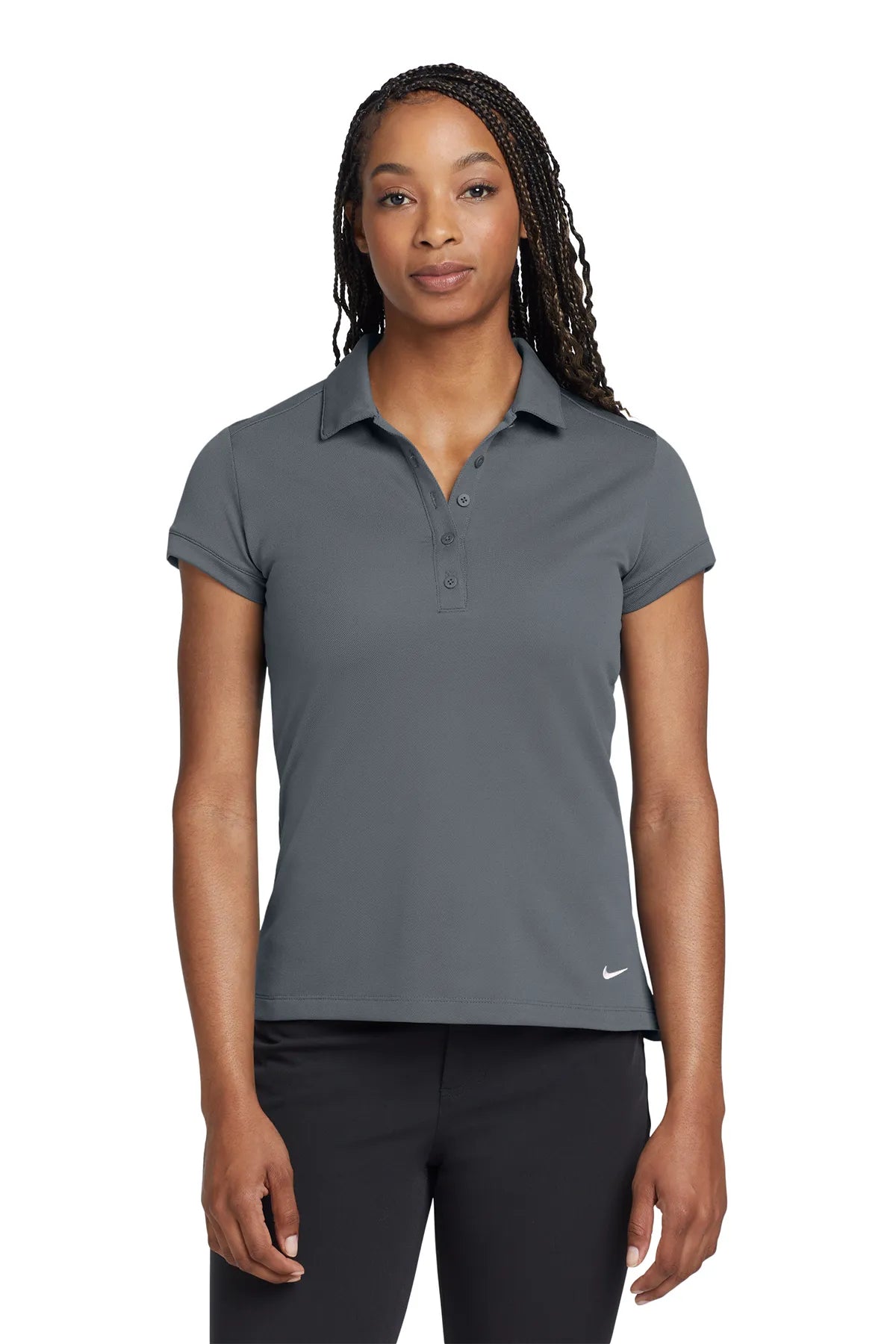 Nike Ladies Dri-FIT Solid Icon Pique Modern Fit Polo.  746100 Dark Grey_1