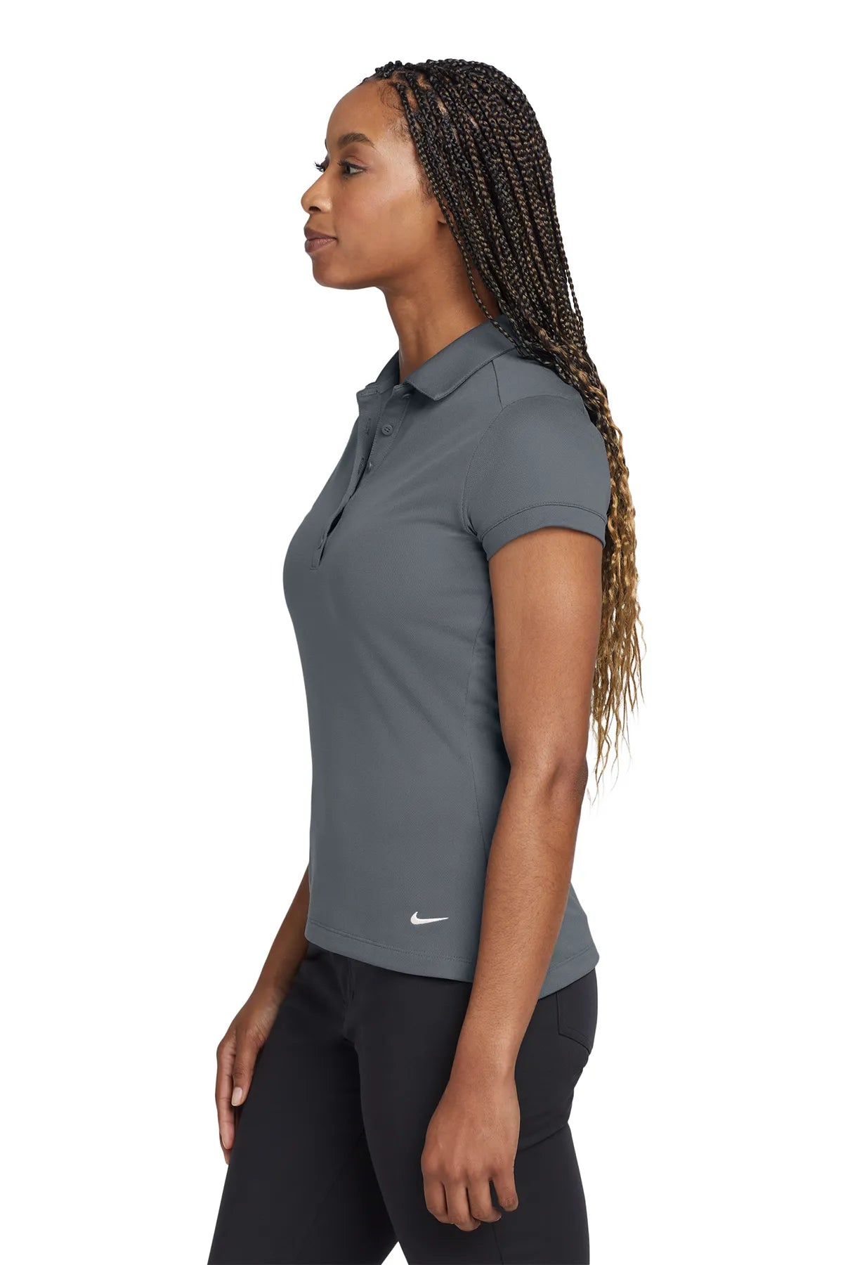 Nike Ladies Dri-FIT Solid Icon Pique Modern Fit Polo.  746100 Dark Grey_3