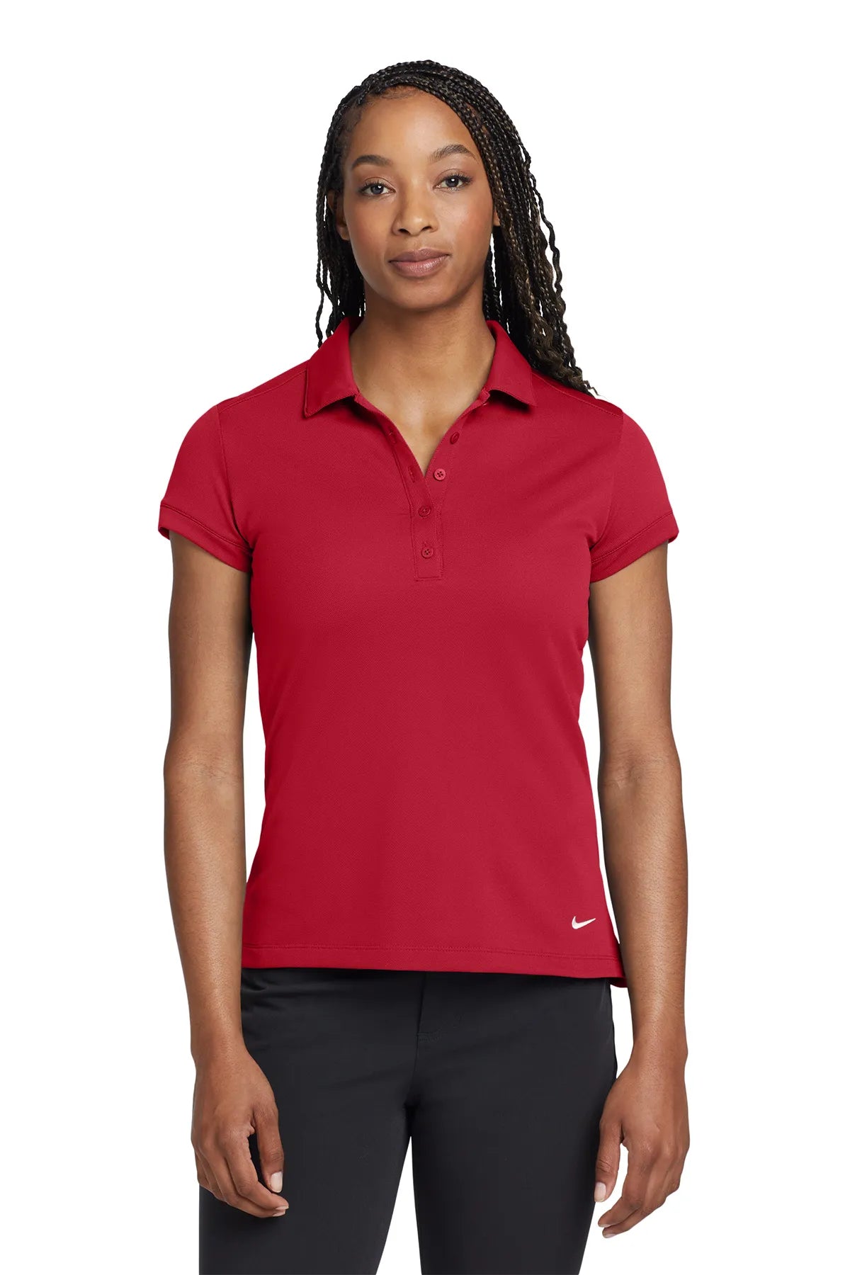 Nike Ladies Dri-FIT Solid Icon Pique Modern Fit Polo.  746100 Gym Red_1