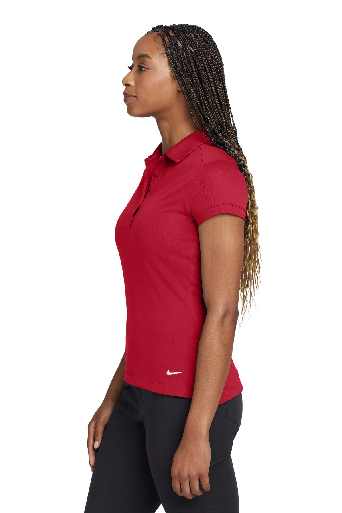 Nike Ladies Dri-FIT Solid Icon Pique Modern Fit Polo.  746100 Gym Red_3