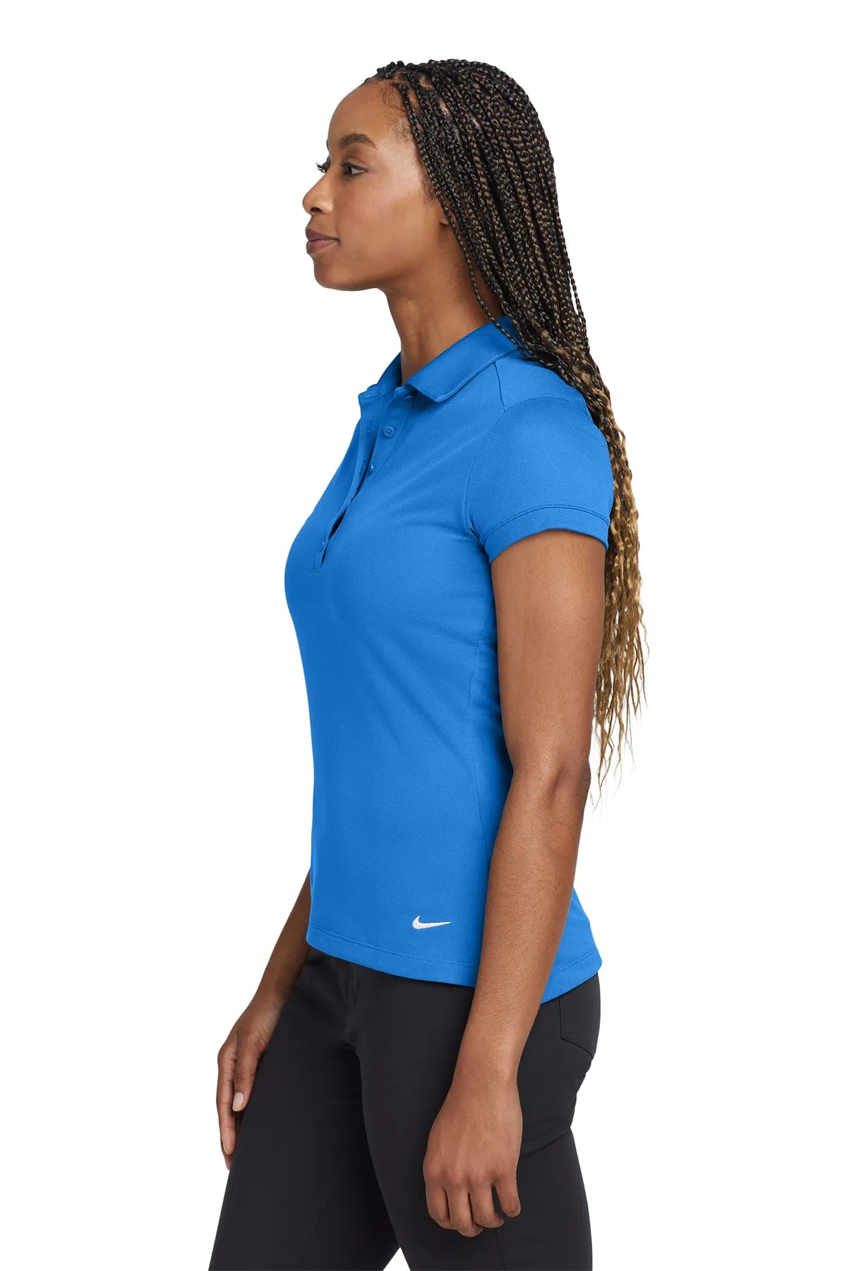 Nike Ladies Dri-FIT Solid Icon Pique Modern Fit Polo.  746100 Light Photo Blue_3