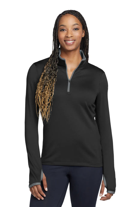 Nike Ladies Dri-FIT Stretch 1/2-Zip Cover-Up. 779796 Black Dark Grey_1