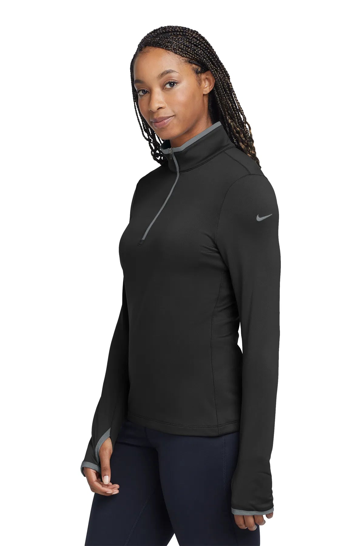 Nike Ladies Dri-FIT Stretch 1/2-Zip Cover-Up. 779796 Black Dark Grey_3