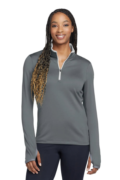 Nike Ladies Dri-FIT Stretch 1/2-Zip Cover-Up. 779796 Dark Grey White_1