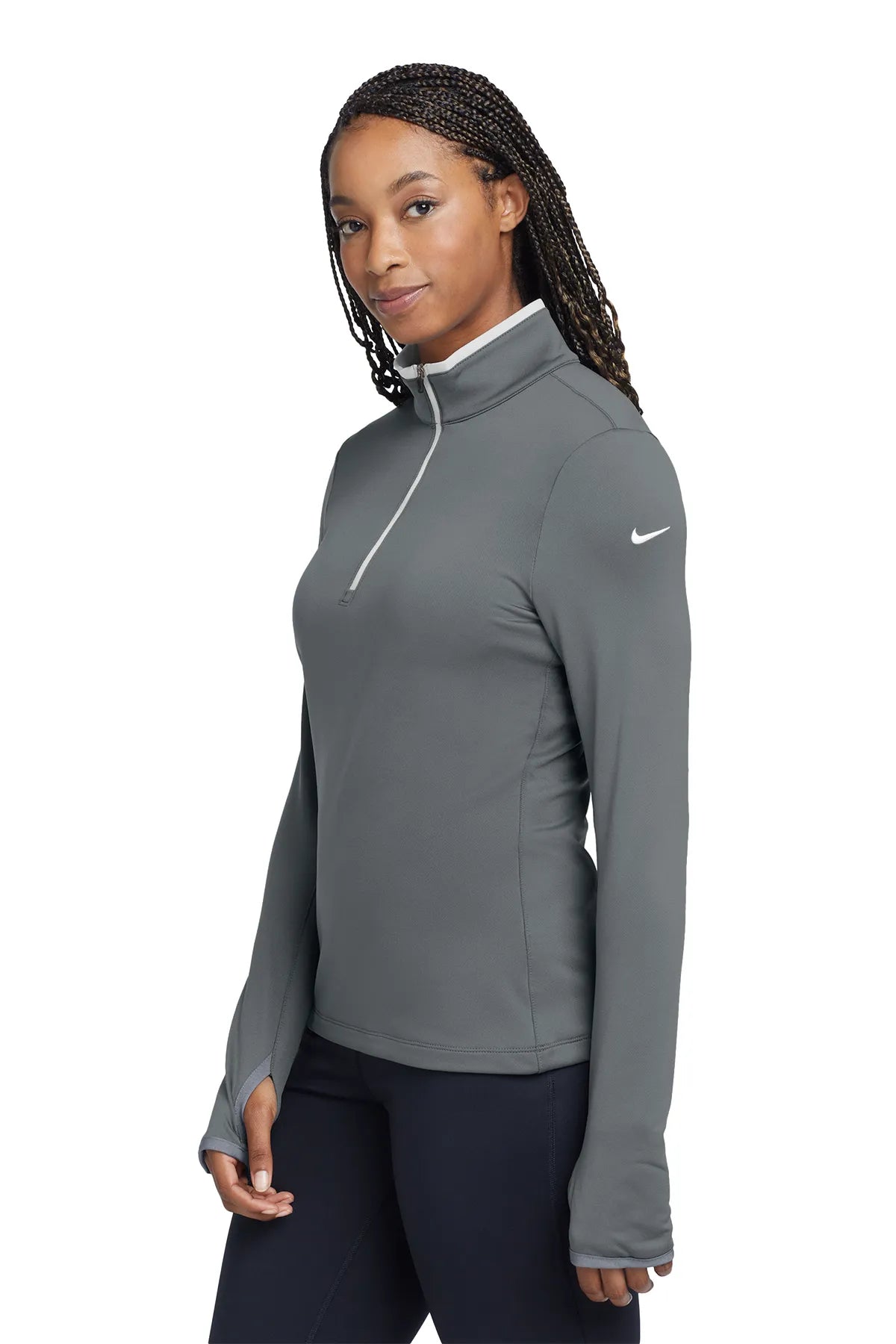 Nike Ladies Dri-FIT Stretch 1/2-Zip Cover-Up. 779796 Dark Grey White_3
