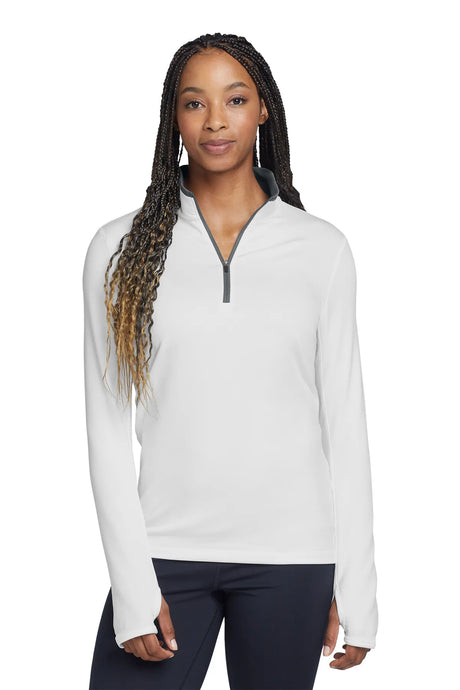 Nike Ladies Dri-FIT Stretch 1/2-Zip Cover-Up. 779796 White Dark Grey_1