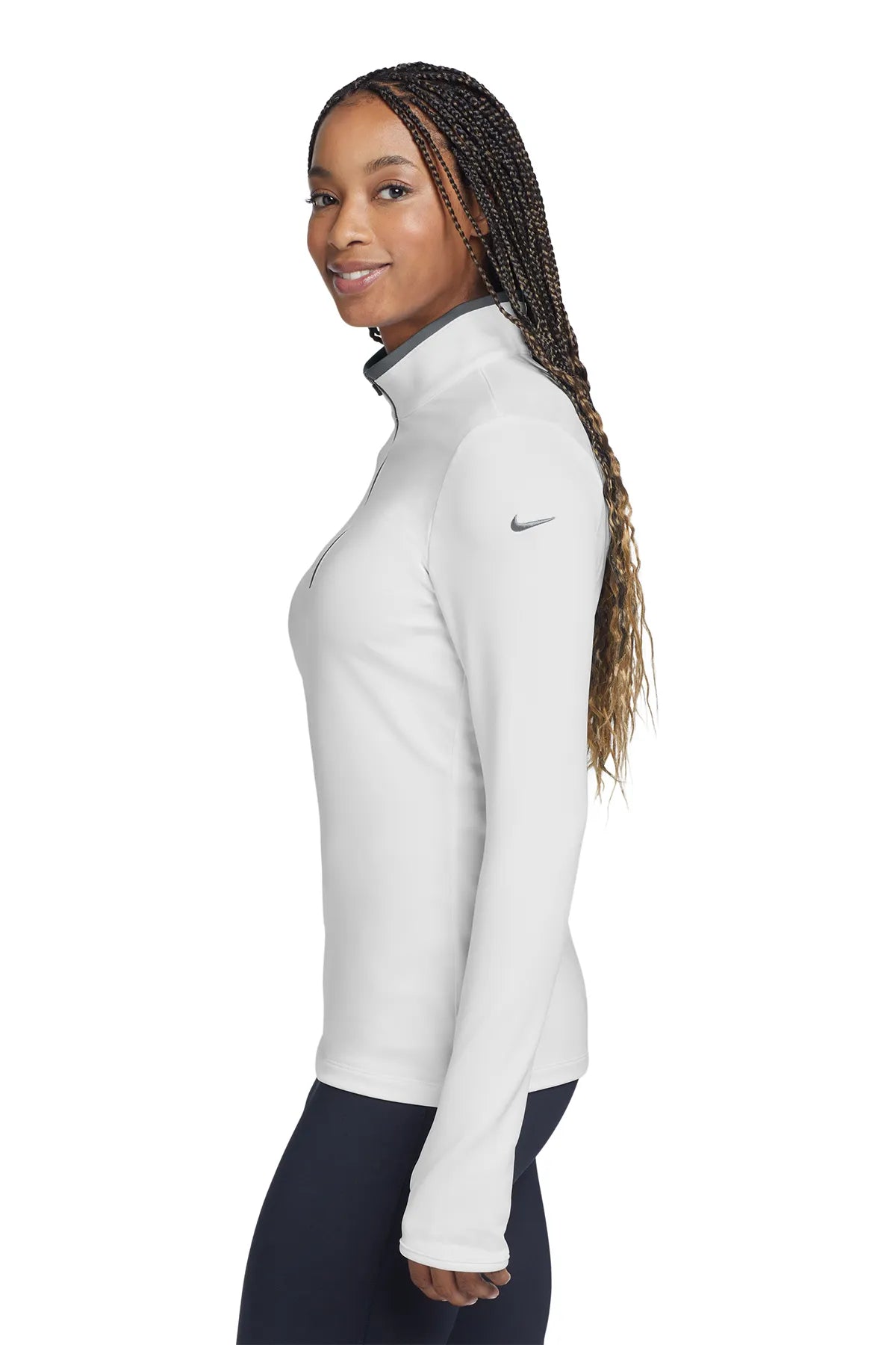 Nike Ladies Dri-FIT Stretch 1/2-Zip Cover-Up. 779796 White Dark Grey_3