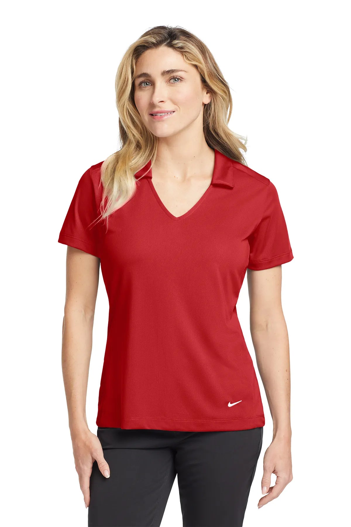 Nike Ladies Dri-FIT Vertical Mesh Polo. 637165 University Red_1