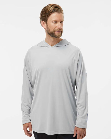 PFG Terminal Tackle™ Hooded Long Sleeve T-Shirt Cool Grey/ Vivid Blue