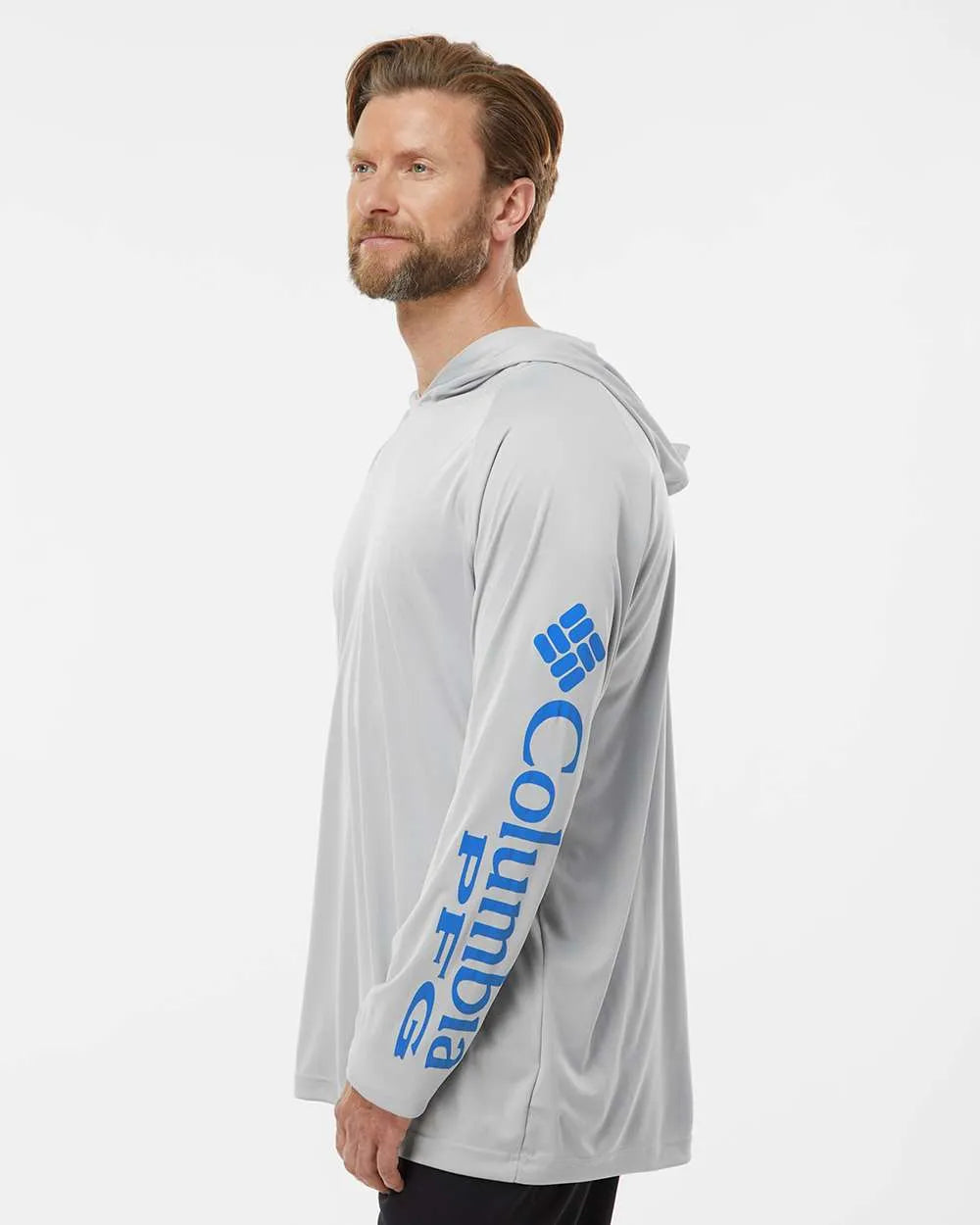 PFG Terminal Tackle™ Hooded Long Sleeve T-Shirt Cool Grey/ Vivid Blue_1
