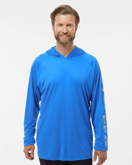 PFG Terminal Tackle™ Hooded Long Sleeve T-Shirt Vivid Blue/ Cool Grey
