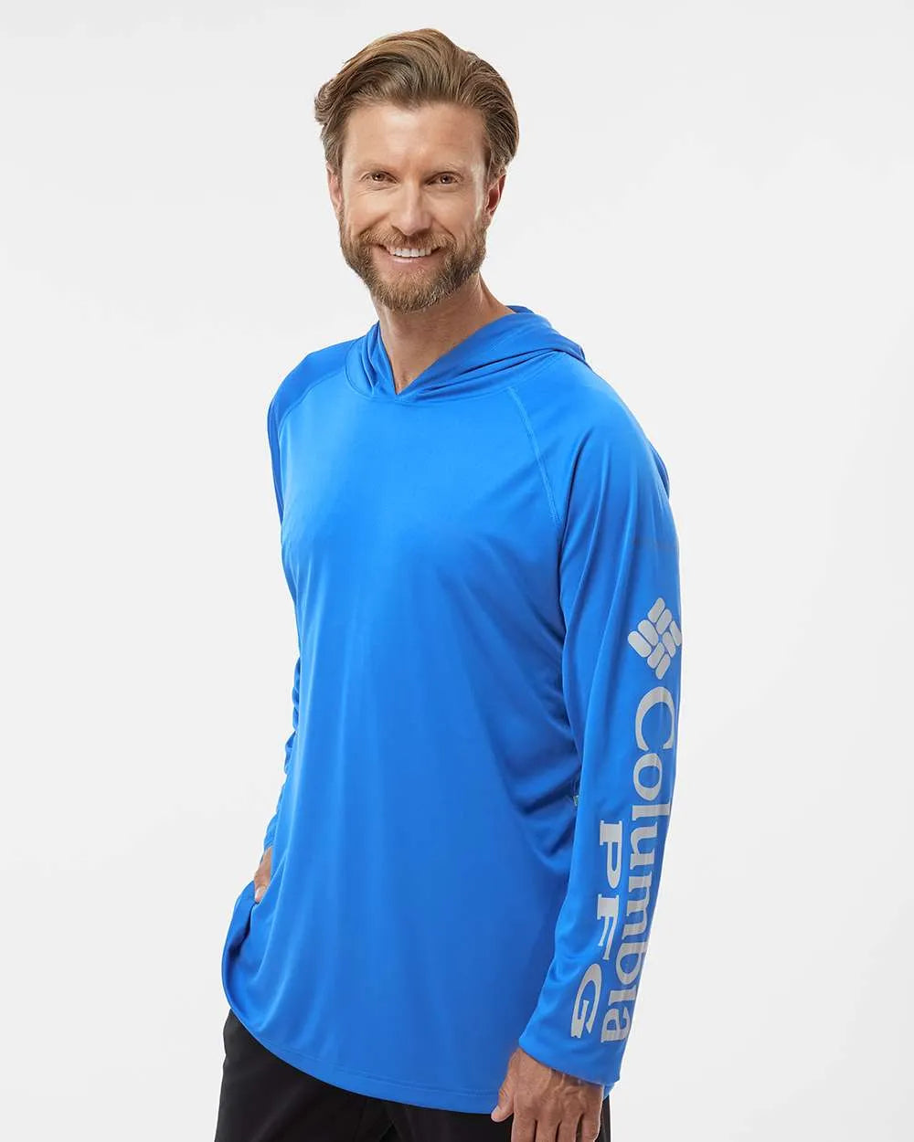 PFG Terminal Tackle™ Hooded Long Sleeve T-Shirt Vivid Blue/ Cool Grey_1
