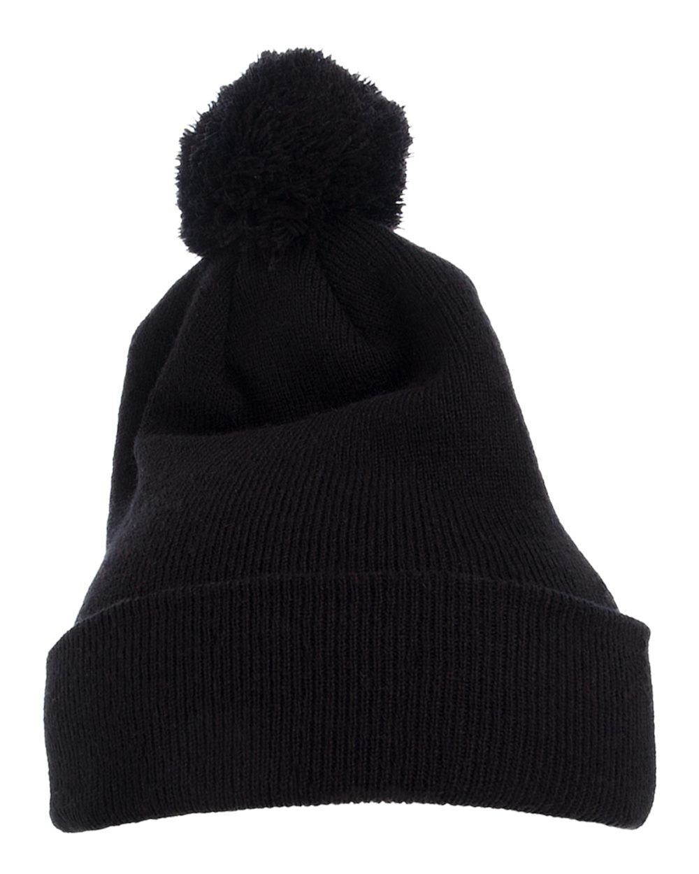 Pom-Pom Cuffed Knit Beanie Black
