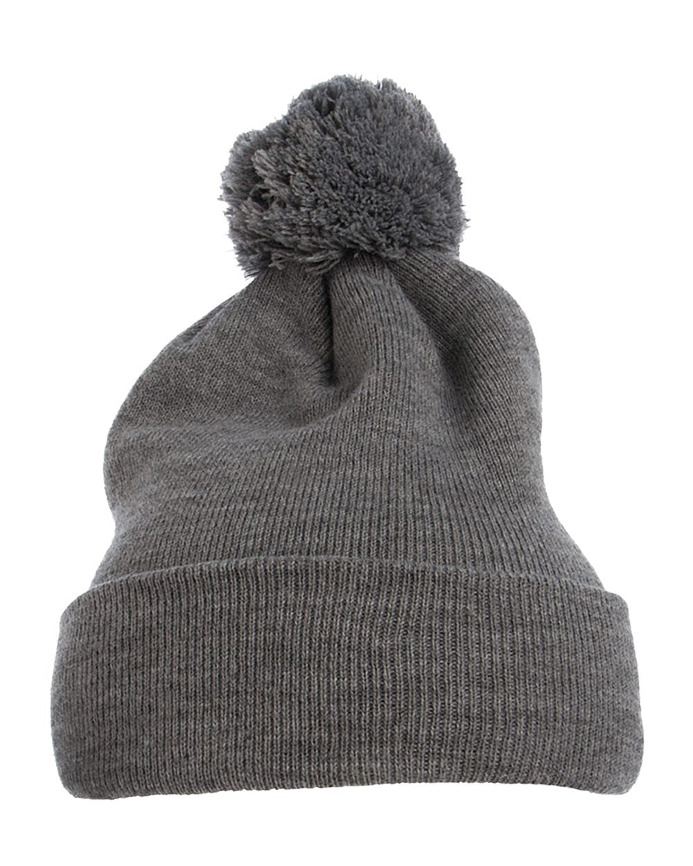 Pom-Pom Cuffed Knit Beanie Heather Grey
