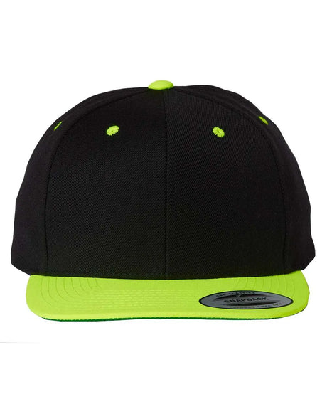 Premium Flat Bill Snapback Cap Black/ Neon Green