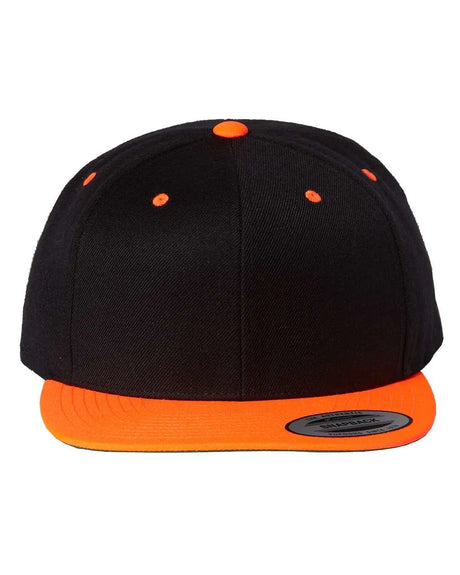 Premium Flat Bill Snapback Cap Black/ Neon Orange