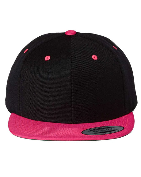 Premium Flat Bill Snapback Cap Black/ Neon Pink