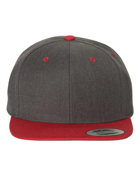 Premium Flat Bill Snapback Cap Dark Heather/ Red