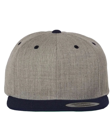Premium Flat Bill Snapback Cap Heather Grey/ Navy