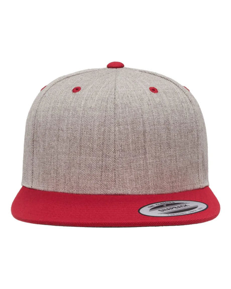 Premium Flat Bill Snapback Cap Heather Grey/ Red