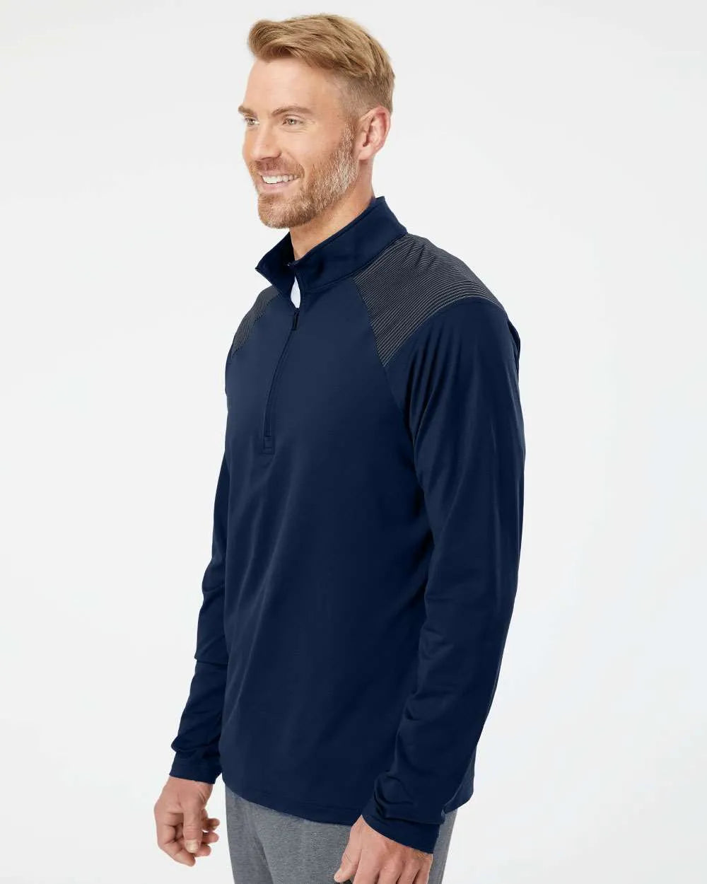 Shoulder Stripe Quarter-Zip Pullover team navy blue_1
