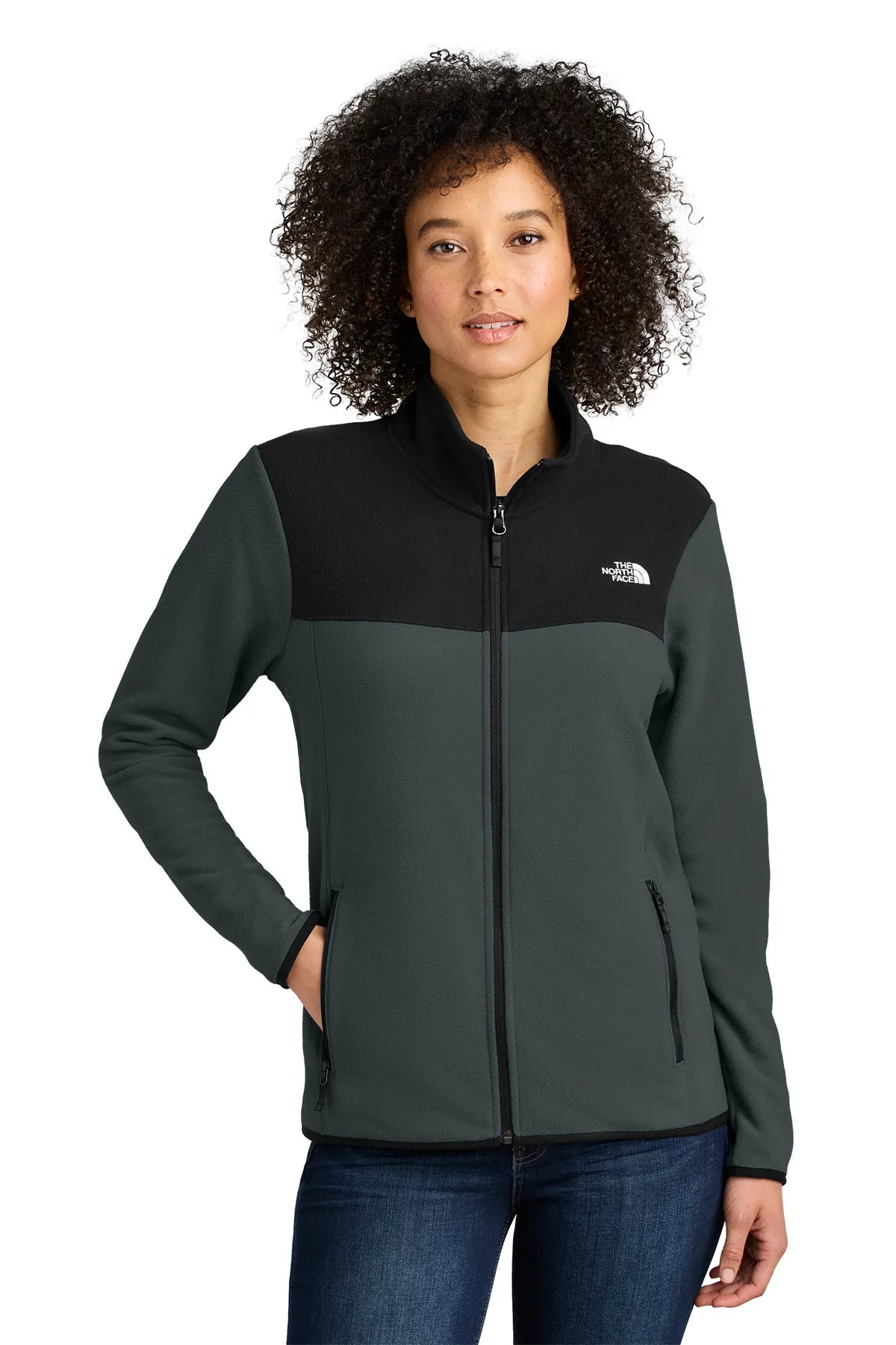 The North Face® Ladies Glacier Full-Zip Fleece Jacket NF0A7V4K Asphalt Grey/ TNF Black