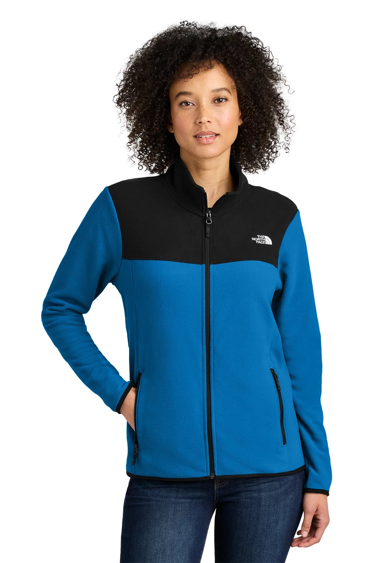 The North Face® Ladies Glacier Full-Zip Fleece Jacket NF0A7V4K Hero Blue/ TNF Black
