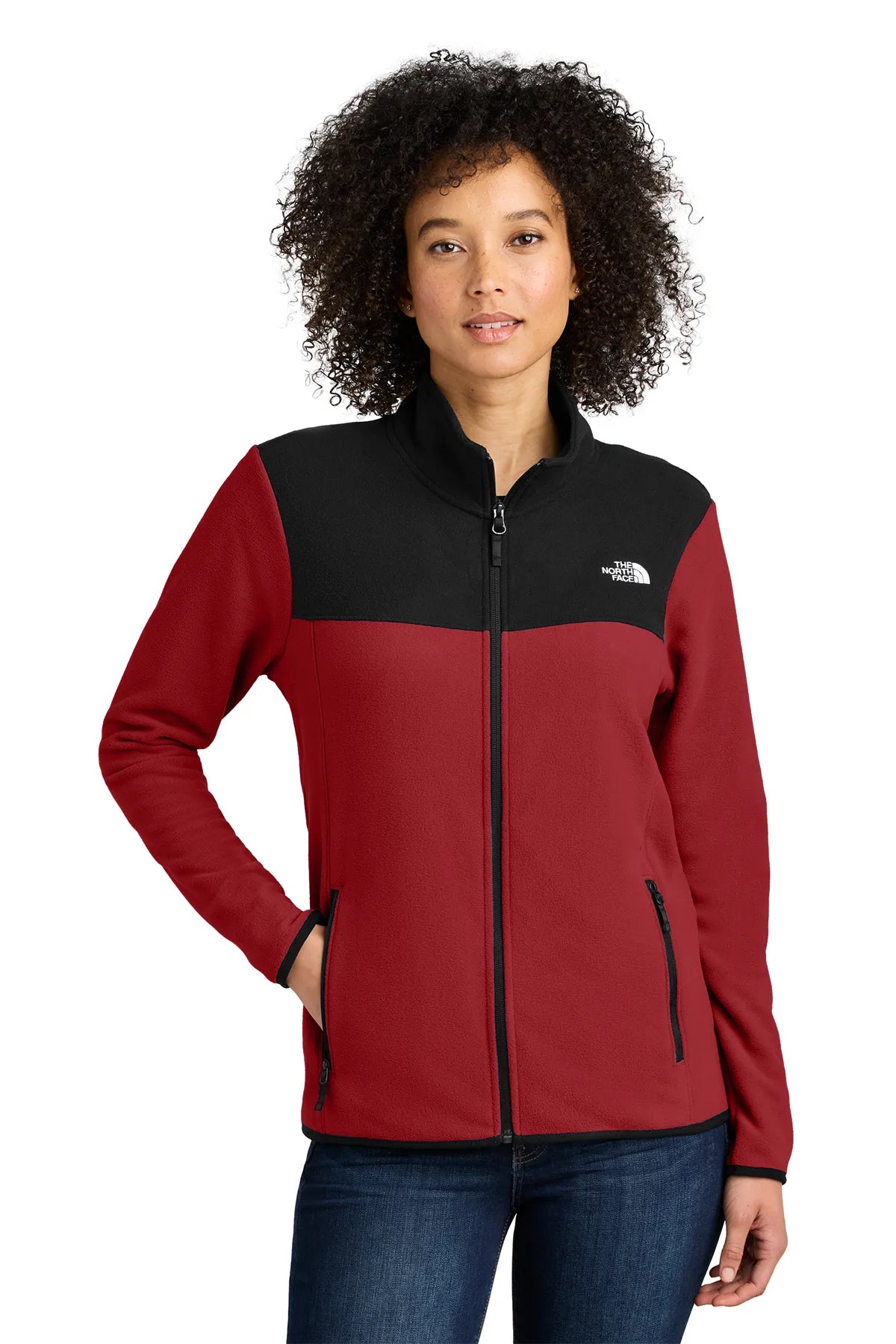 The North Face® Ladies Glacier Full-Zip Fleece Jacket NF0A7V4K Rage Red / TNF Black