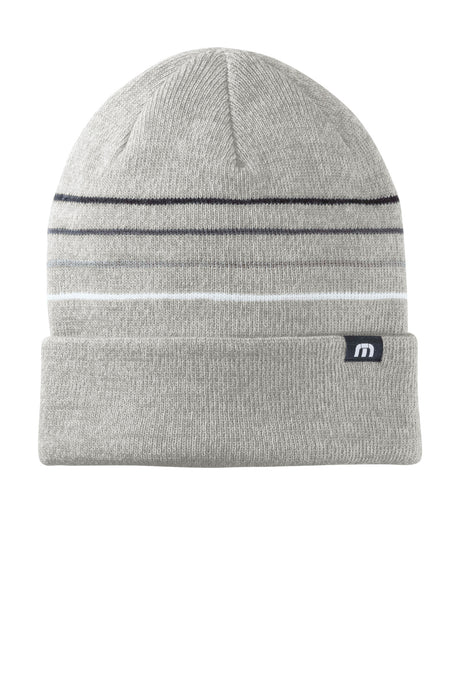 TravisMathew Striped Cuffed Beanie TM1MY393 Light Grey Heather