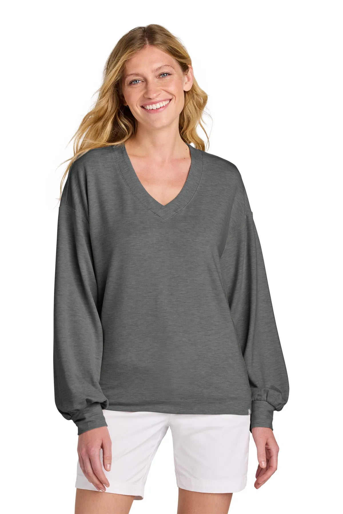 TravisMathew Women's Long Weekend V-Neck TM1LD009 Dark Grey Heather_1