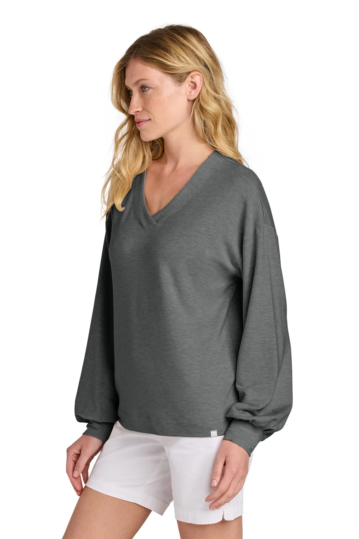 TravisMathew Women's Long Weekend V-Neck TM1LD009 Dark Grey Heather_3