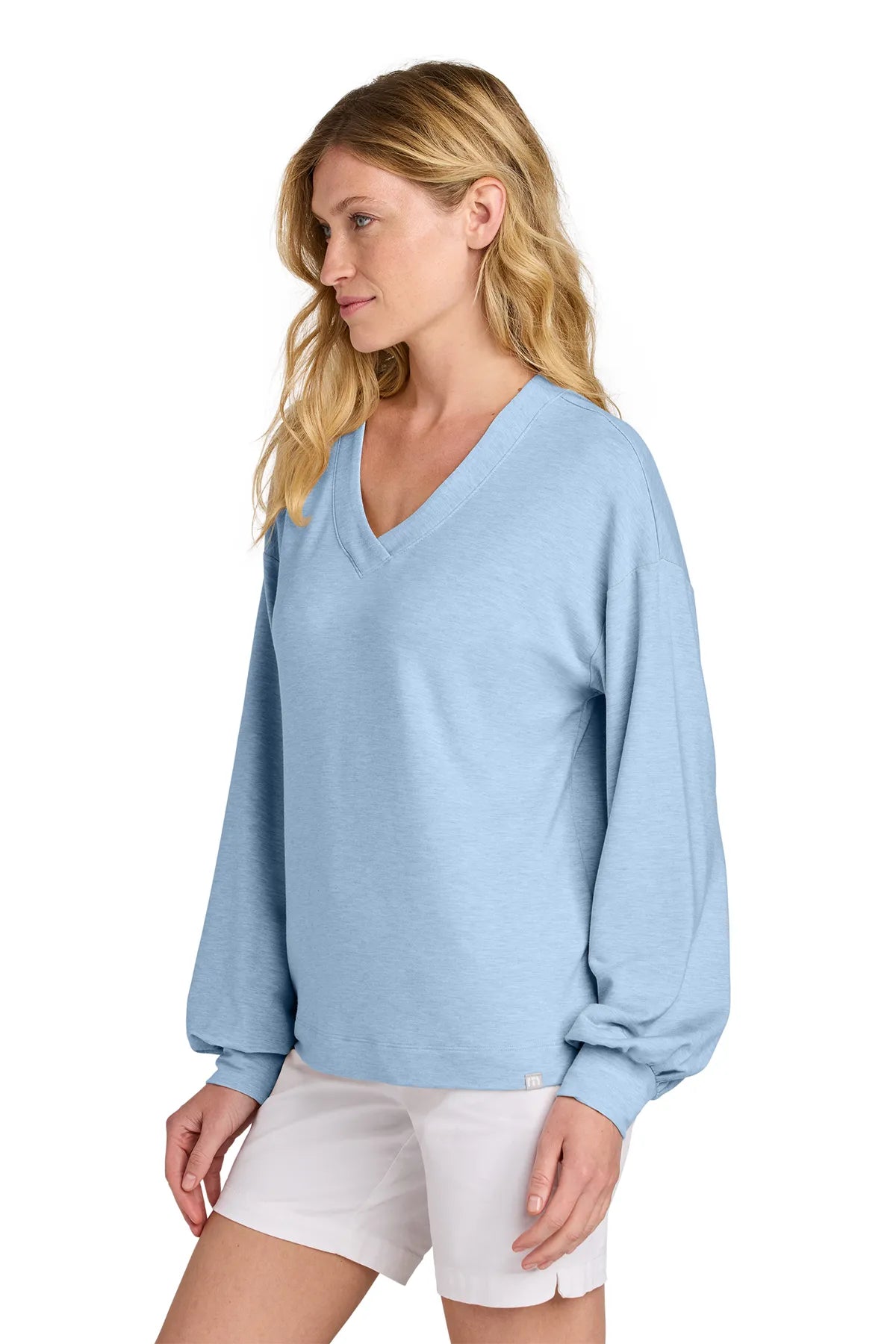 TravisMathew Women's Long Weekend V-Neck TM1LD009 Kentucky Blue Heather_3