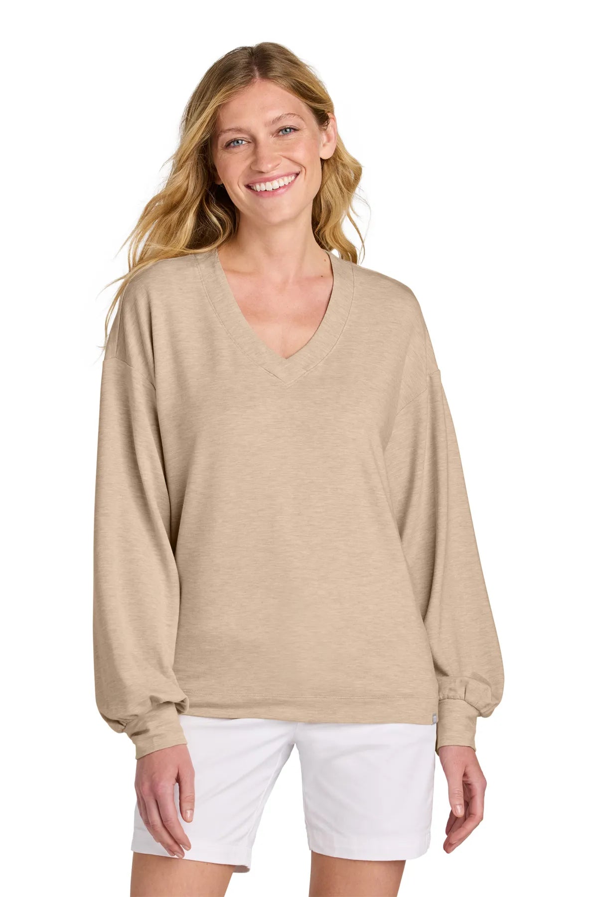 TravisMathew Women's Long Weekend V-Neck TM1LD009 Natural Heather_1