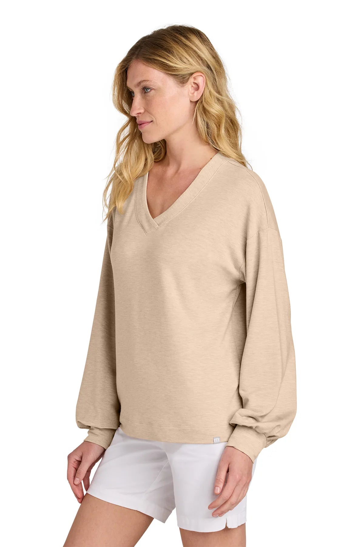 TravisMathew Women's Long Weekend V-Neck TM1LD009 Natural Heather_3