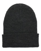 Waffle Cuffed Knit Beanie Dark Grey