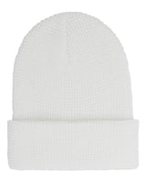 Waffle Cuffed Knit Beanie White
