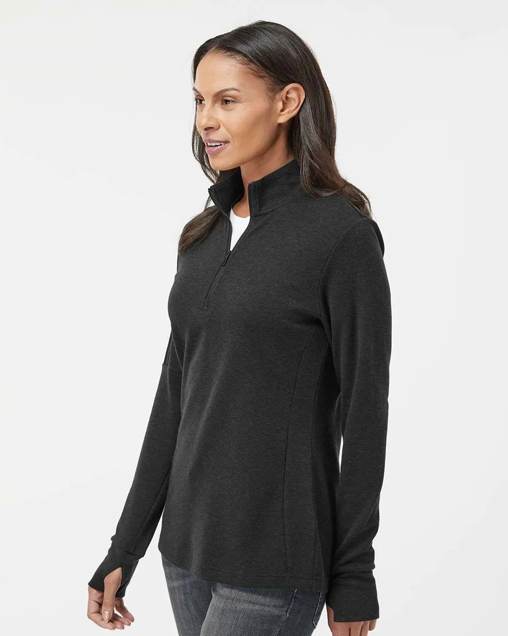 Women's 3-Stripes Quarter-Zip Sweater black melange_1