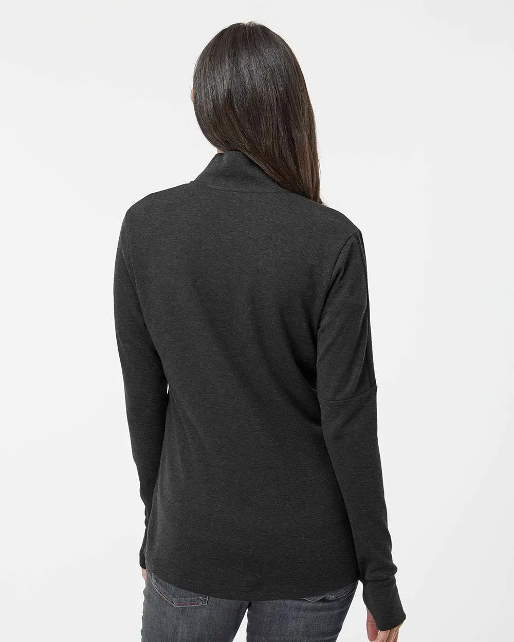 Women's 3-Stripes Quarter-Zip Sweater black melange_2
