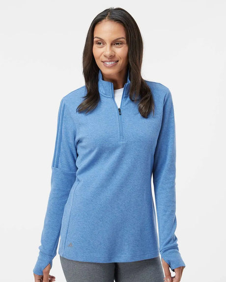 Women's 3-Stripes Quarter-Zip Sweater focus blue melange