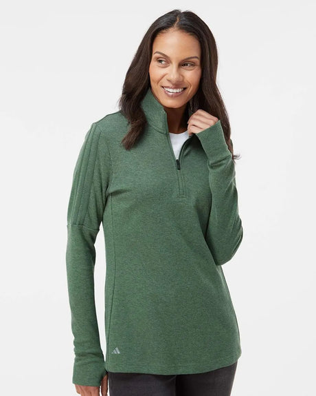 Women's 3-Stripes Quarter-Zip Sweater focus green oxide melange