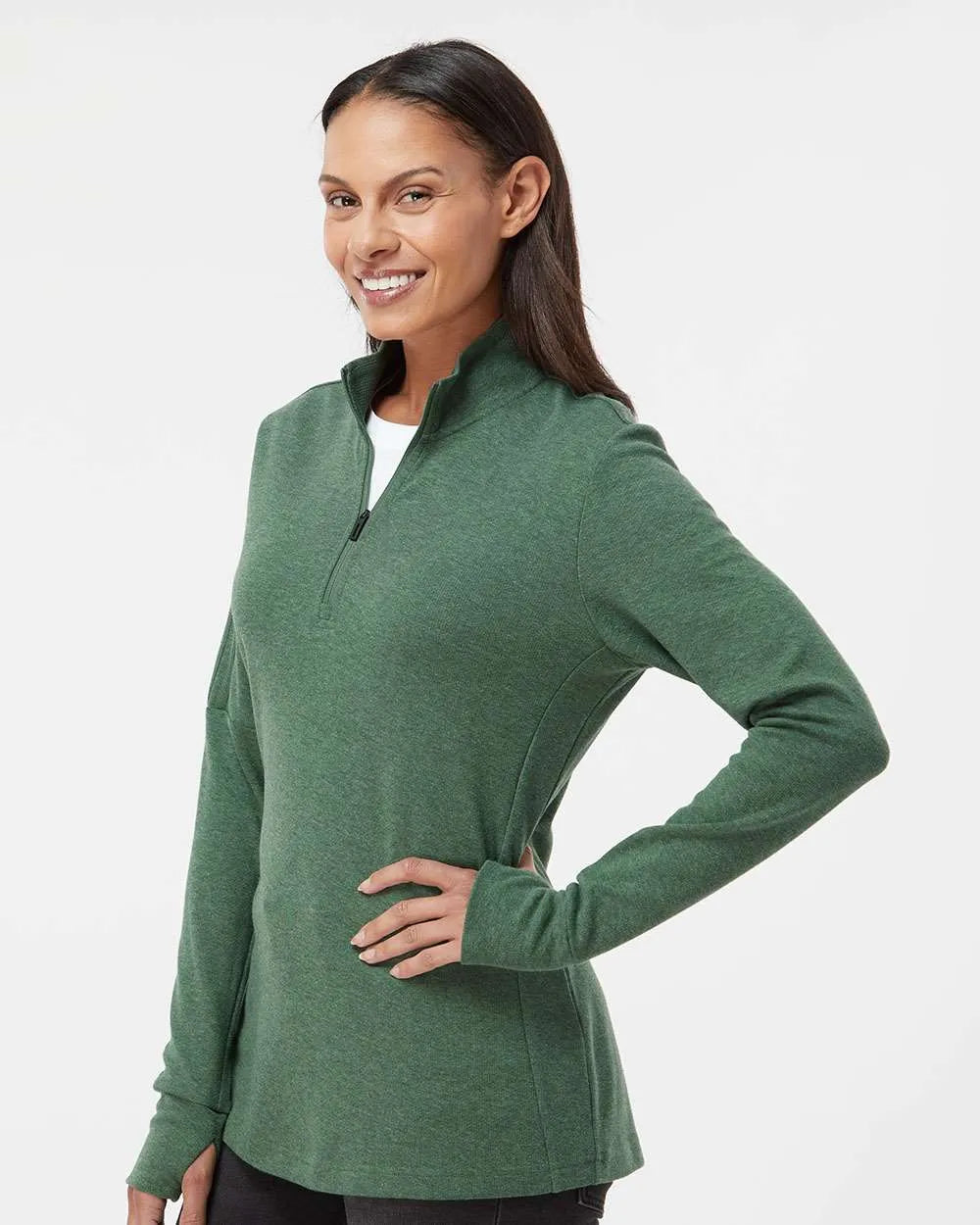 Women's 3-Stripes Quarter-Zip Sweater focus green oxide melange_1