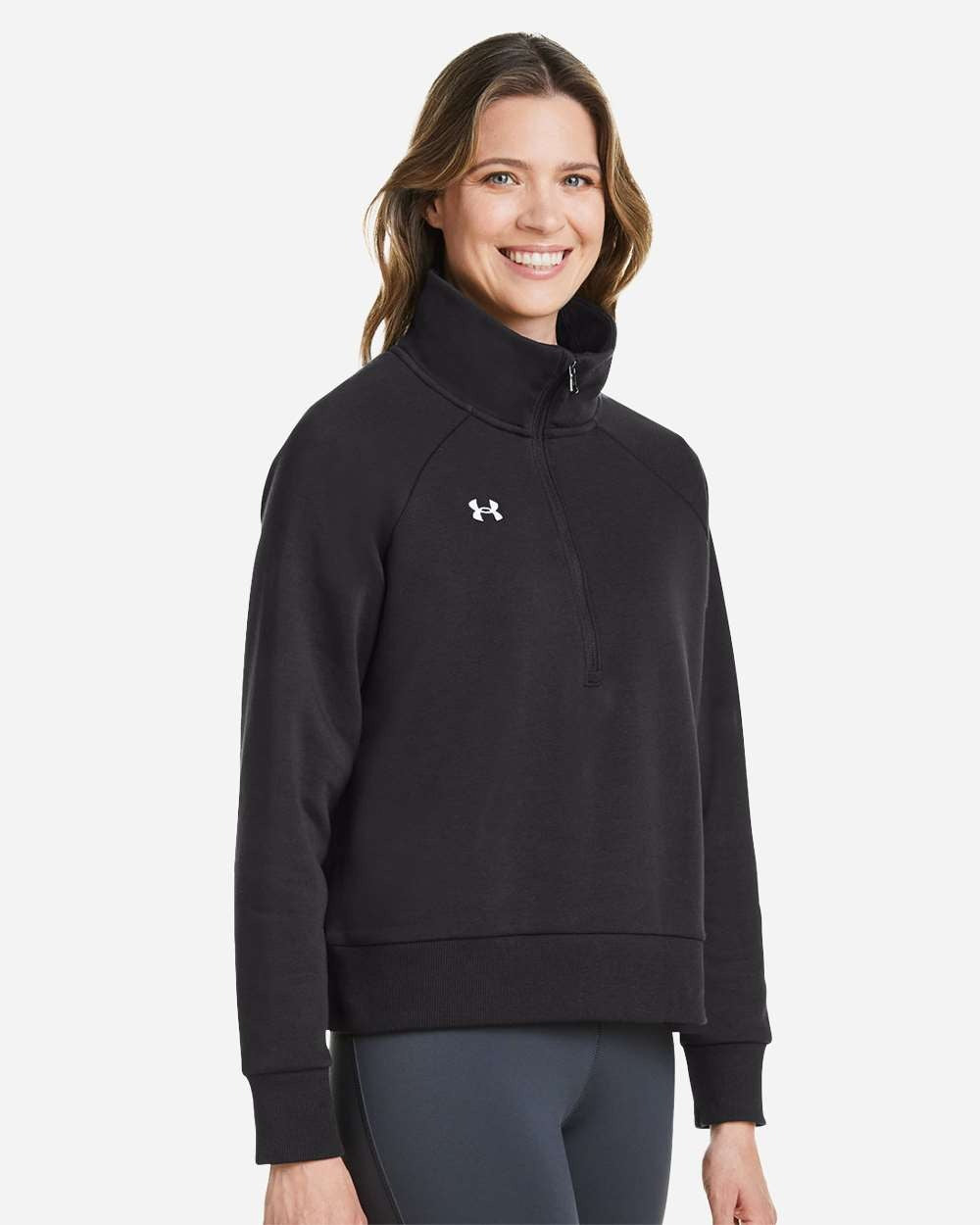 Women's Rival Fleece Quarter-Zip Pullover Black/ White_2